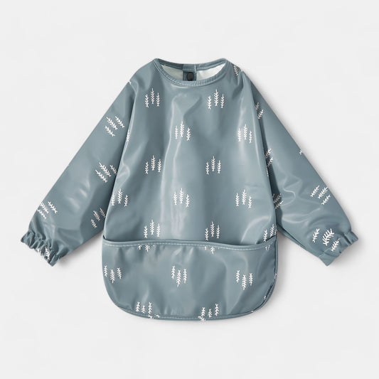 Waterproof Long Sleeve Pocket Bib, White Forest - Bambisserie