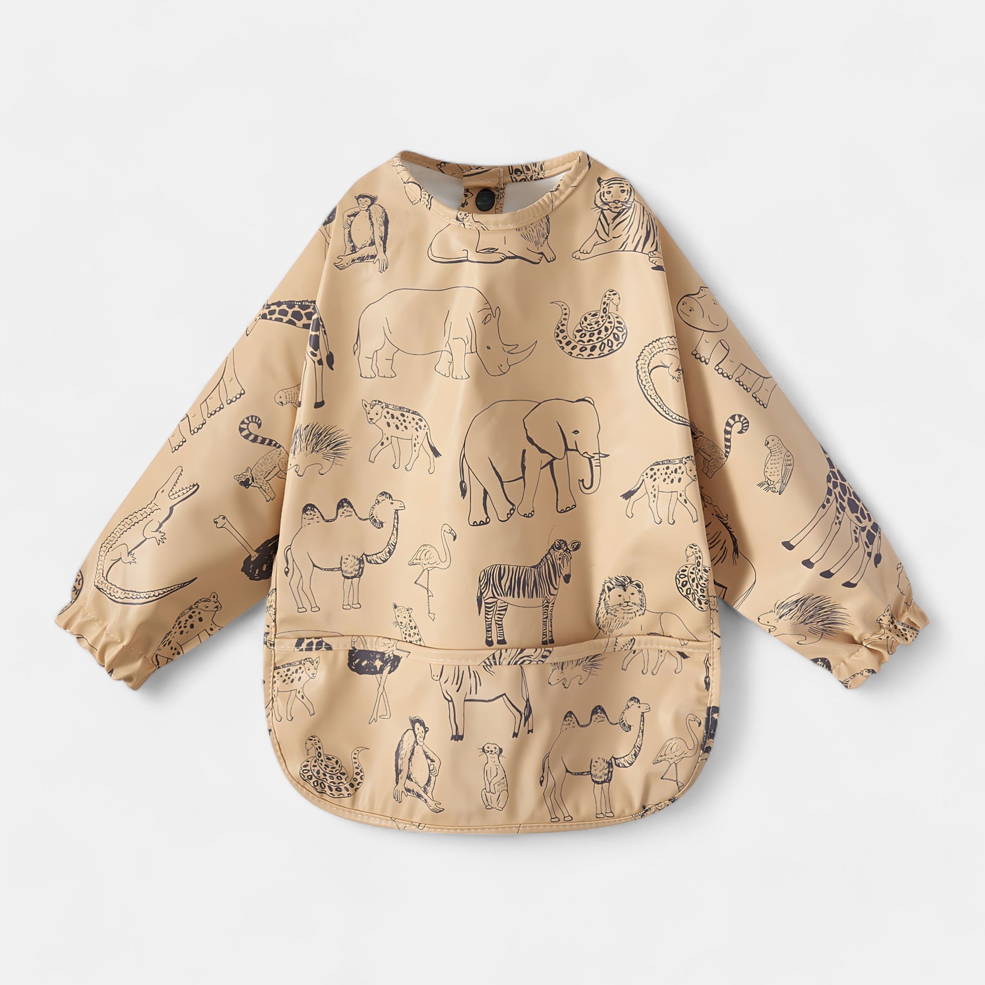 Waterproof Long Sleeve Pocket Bib, Zoo Friends - Bambisserie
