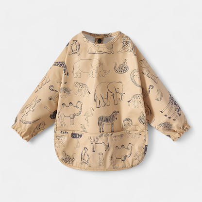 Waterproof Long Sleeve Pocket Bib, Zoo Friends - Bambisserie