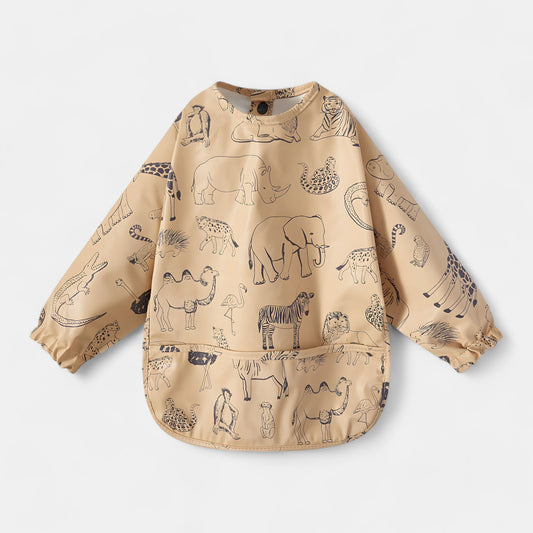 Waterproof Long Sleeve Pocket Bib, Zoo Friends - Bambisserie