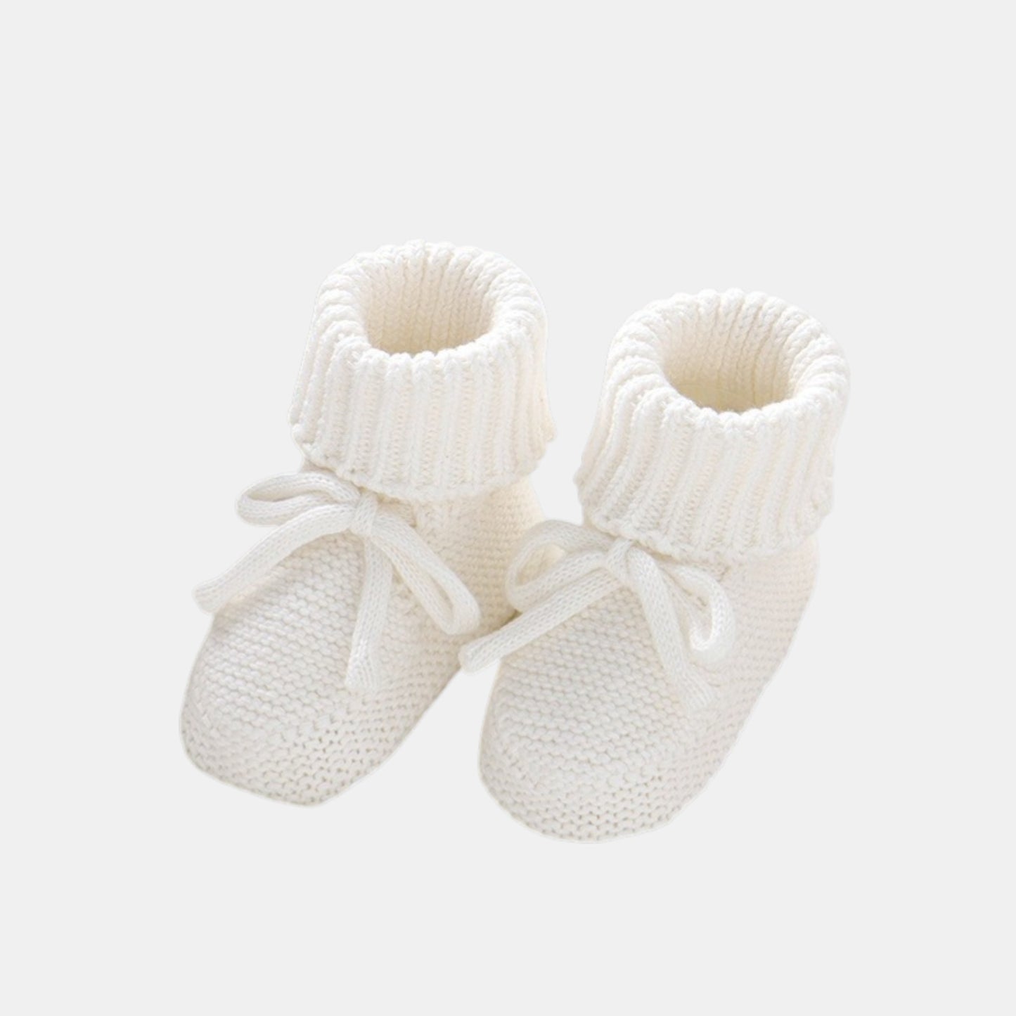 White Knit Baby Booties with Bow (9-12cm)