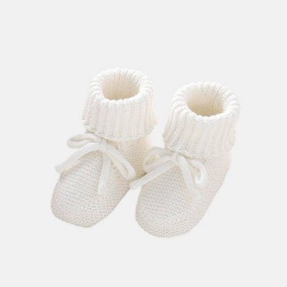White Knit Baby Booties with Bow (9-12cm)