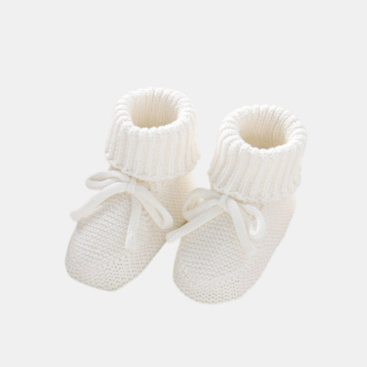 White Knit Baby Booties with Bow (9-12cm)