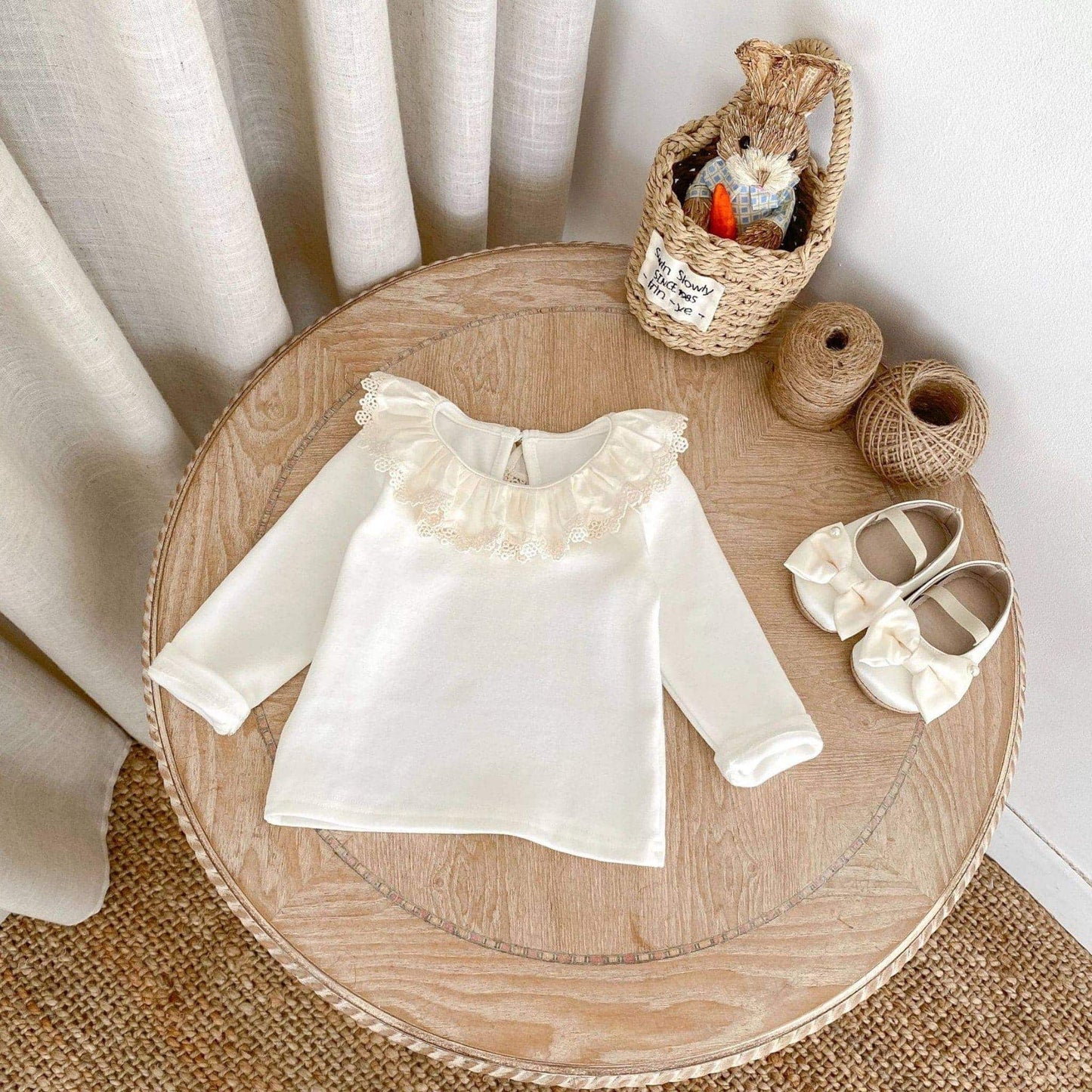 Zinnia Ruffle Cotton Top, Ivory (3m-3yrs)