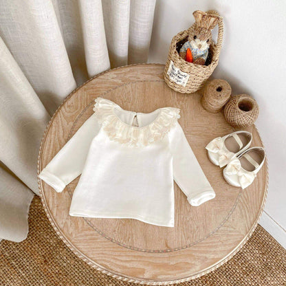 Zinnia Ruffle Cotton Top, Ivory (3m-3yrs)