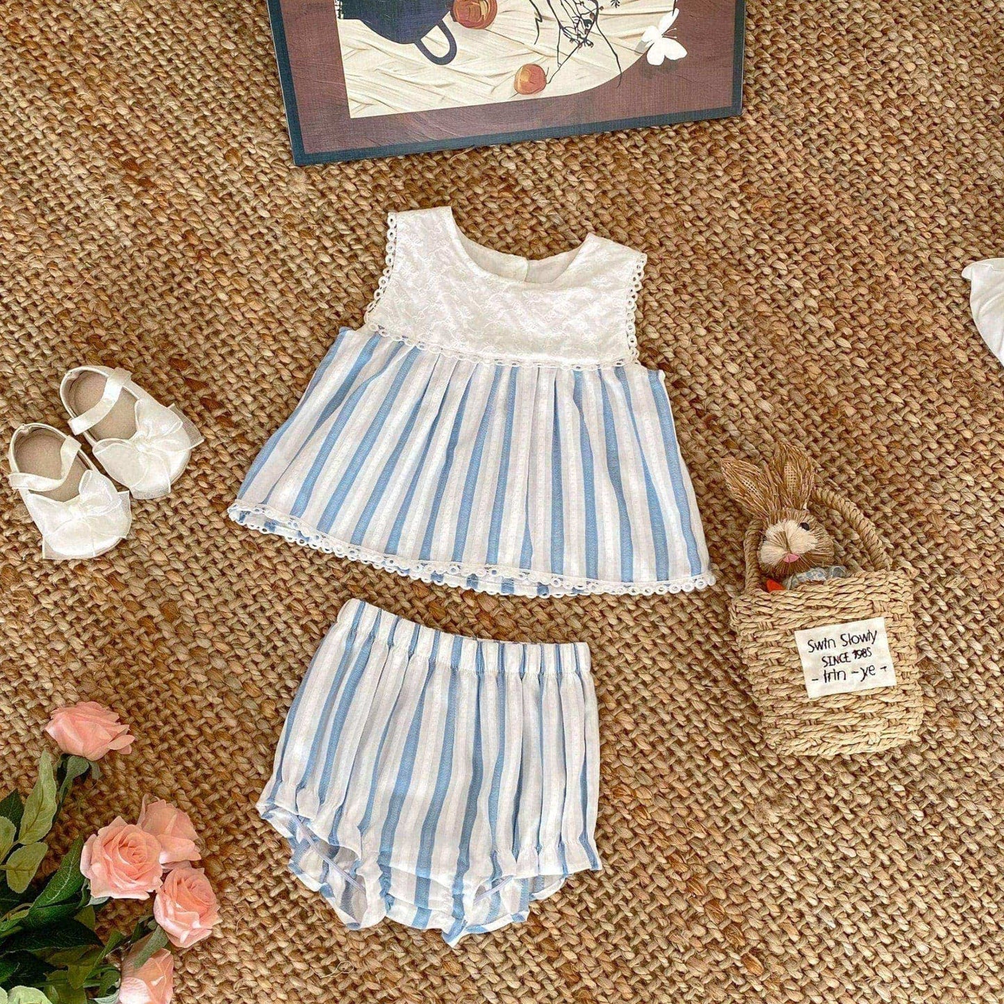 Zoey Cotton Blue Stripe Set (6m-4yrs)