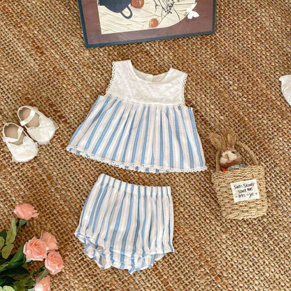 Zoey Cotton Blue Stripe Set (6m-4yrs)